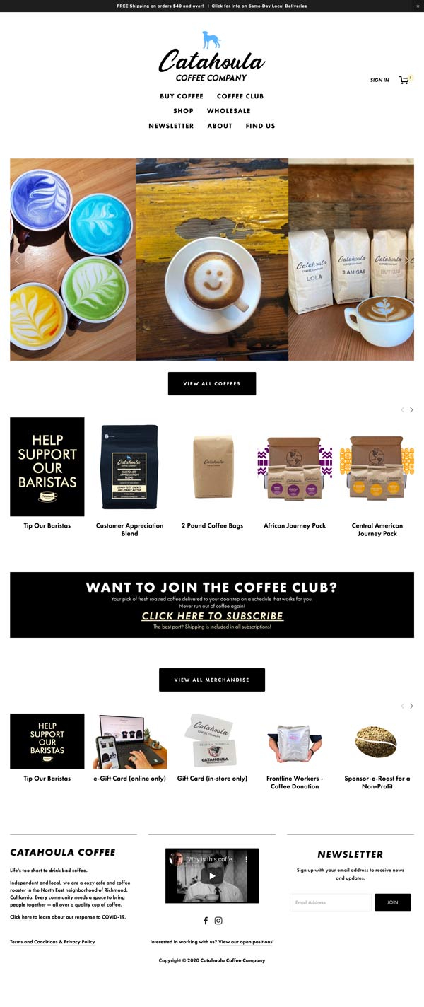 Catahoula Coffee - Squarespace site built by Wicked Code