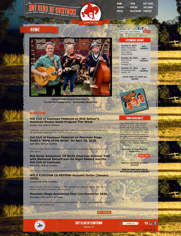 Hot Club of Cowtown website designed and built by Wicked Code